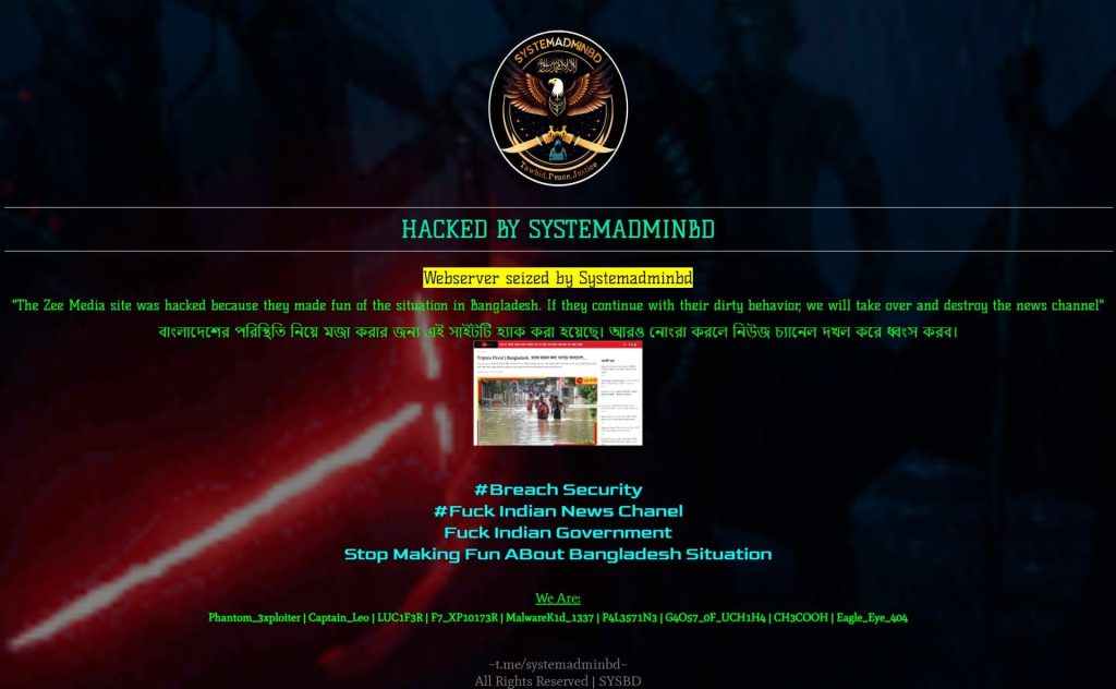 Zee Media Website Hacked: Accused of Making Fun of Bangladesh Flood Situation